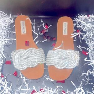 Steve Madden Adore Rhinestone flat, slip on sandal.
